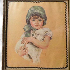 Vintage Charlotte Becker GIRL & LAMB People's Popular Magazine Framed Cover 1929